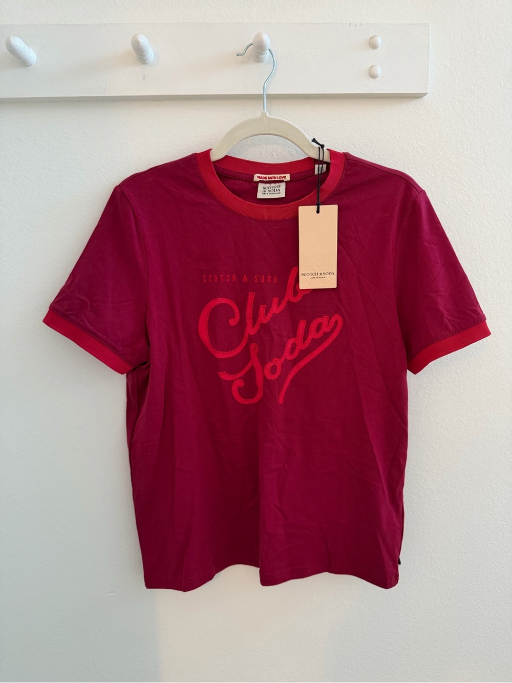 Scotch & Soda “Club Soda” Appliqué Tee – Cherry Red NWT  SOLD OUT ONLINE